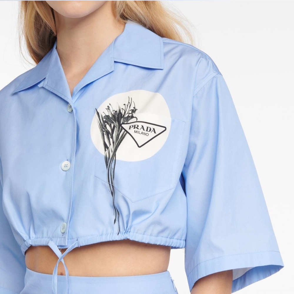 Prada Light Blue Top with Logo Detail